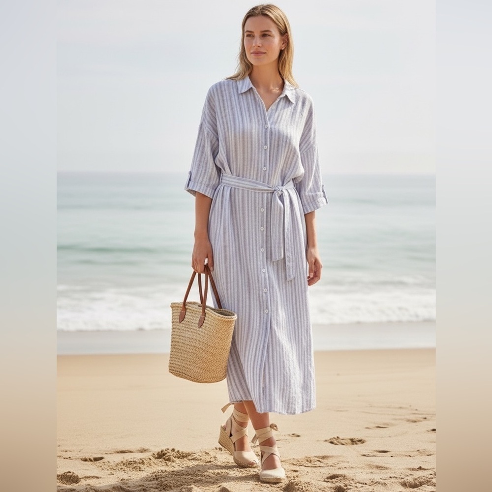 Magaschoni Linen Striped Shirt with Collar Size M